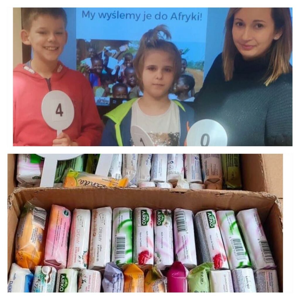 Podsumowanie akcji „Podaj mydło, my wyślemy je do Afryki” – nasza Placówka, przy współpracy ze społecznością lokalną i rodzicami zebrała łącznie 410 sztuk mydła.